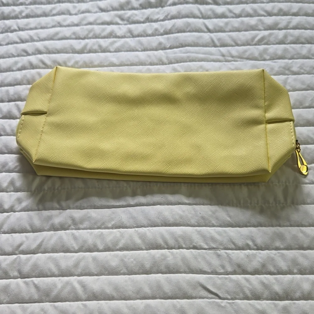 TEACH pouch with zipper chenille letters NWOT MATERIAL easy wipe off pale yellow